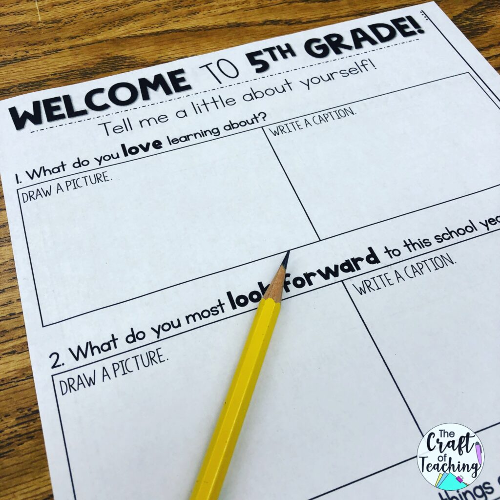 Picture of a back to school survey used for creating a positive classroom community.