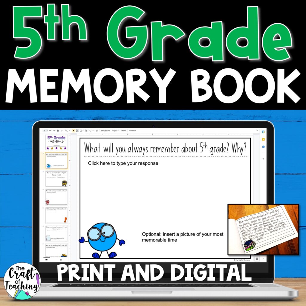 A cover image for a 5th grade memory book with a screenshot of the digital slides.