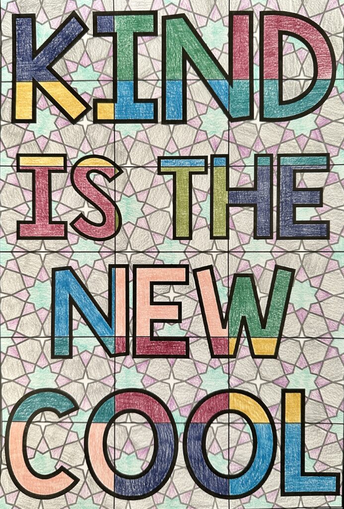 Classroom collaborative poster with the words "Kind is the New Cool."