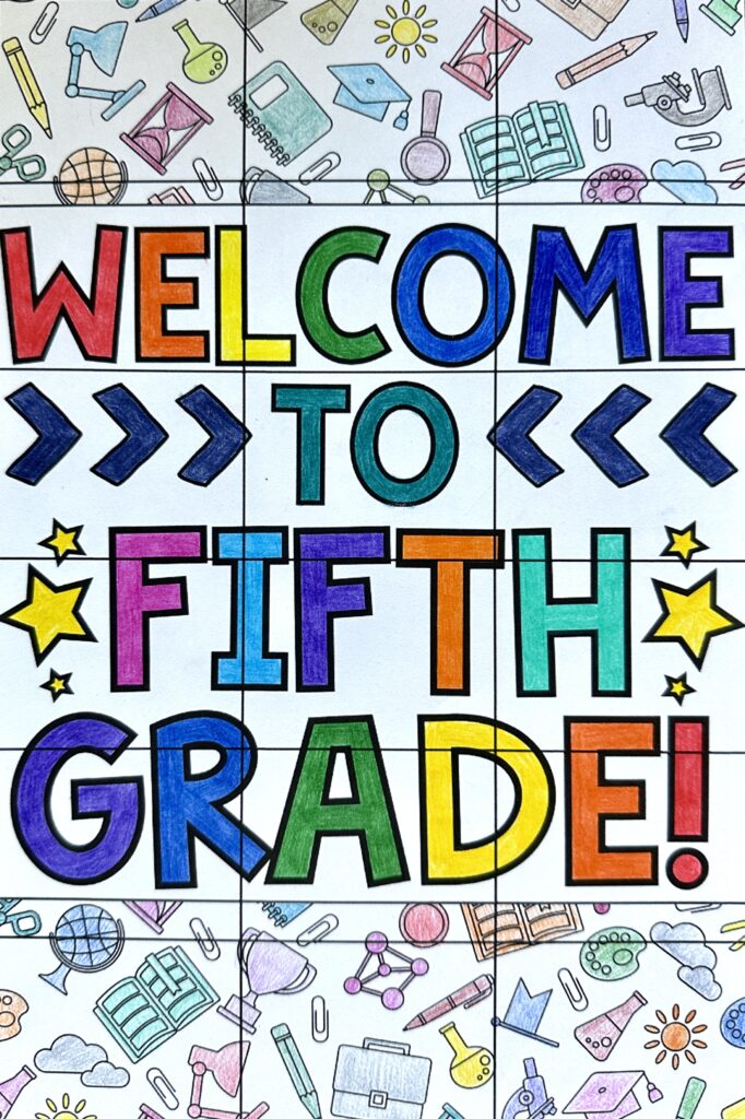 Classroom collaborative poster with the words "Welcome to Fifth Grade."